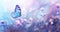 Butterfly on purple meadow. Illustration AI Generative