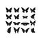Butterfly realistic black silhouette vector set.