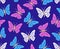 Butterfly seamless pattern. Flying insects background, cute butterflies silhouette icons for kids decor, spring