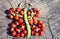 Butterfly shaped fruit on wooden background