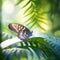 A butterfly sits on a leaf in the jungle, AI