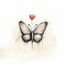 Butterfly Sketch With Red Heart: Florian Nicolle Style