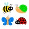 Butterfly, snail, lady bug ladybird bee bumblebee flying insect icon set. Ladybug. Side view. Cute cartoon kawaii funny baby