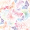 Butterfly summer seamless pattern. Watercolor spirit background.