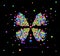 Butterly idea on the black background, butterfly created from the small colored parts, emotions icons multicolored