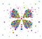 Butterly idea on the white background, butterfly created from the small colored parts, emotions icons multicolored