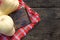 Butternut squash with Board on wooden table, flat lay