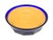 Butterscotch pudding in blue bowl