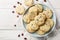 buttery cranberry orange shortbread cookies closeup on the plate. Horizontal top view