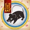 Button with Chinese Zodiac Rat and Fixed Element: Water, Vector Illustration