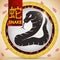 Button with Chinese Zodiac Snake and Fixed Element: Fire, Vector Illustration