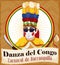 Button with Congo Dancer and Representative Elements for Barranquilla`s Carnival, Vector Illustration