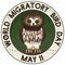 Button with Cute Northern Saw-whet Owl Celebrating Migratory Bird Day, Vector Illustration