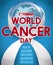 Button with Globe Decorated with Ribbon for World Cancer Day, Vector Illustration