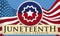 Button of Juneteenth, U.S.A. Flag and Scroll ready to Celebrate Freedom, Vector Illustration
