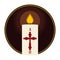 Button with lighted Paschal candle with cross in flat style, Vector illustration