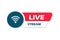 Button live streaming. Live stream logo. Live broadcast icon. Vector