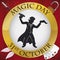 Button with Magician Silhouette Performing Some Tricks in Magic Day, Vector Illustration