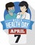 Button with Medics, Ribbon and Calendar Celebrating World Health Day, Vector Illustration