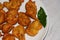 Button mushroom fritters, pakora or pakoda, Indian food