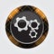 Button orange, black tartan - three cogwheel icon