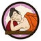 Button with the portrait of reclining Buddha and lotus flower, Vector illustration