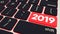 Button with text 2019 laptop Keyboard. 3d rendering