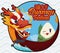 Button with Traditional Zongzi over Dragon Boat for Duanwu Festival, Vector Illustration