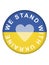 Button with Ukrainian flag and slogan We stand with Ukraine