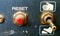 buttons on control panel of an old diry and dusty electric device