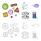 Buttons, pins, coil and thread.Sewing or tailoring tools set collection icons in cartoon,outline style vector symbol