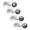 Buttons for virtual tour, black white oval labels with camera and arrows, stickers with glossy design