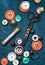 Buttons and zipper and sewing tool