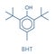 Butylated hydroxytoluene BHT antioxidant molecule. Skeletal formula.