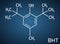 Butylated hydroxytoluene, BHT, dibutylhydroxytoluene molecule. It is lipophilic organic compound, antioxidant, food additive E321