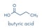 Butyric acid butanoic acid short-chain fatty acid molecule. Esters and salts are called butyrates. Skeletal formula.