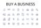 Buy a business line icons collection. Purchase a company, Acquire an enterprise, Procure a firm, Obtain an establishment