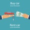 Buy car, rent concept