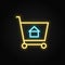 buy, cart, house, shopping neon icon. Blue and yellow neon vector icon