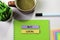 Buy Local text on sticky notes with office desk concept