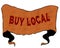 BUY LOCAL written with vintage font on cartoon vintage ribbon.