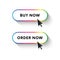 Buy now button. Order now button. Spectrum gradient. Long shadow. Vector illustration.