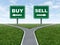 Buy and sell decision dilemma crossroads