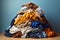 Buy textile pile background stack concept blue dirty fabric white shirt laundry clean cloth closeup