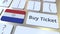 BUY TICKET text and flag of Paraguay on the buttons on the computer keyboard. Travel related conceptual 3D animation