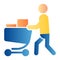 Buyer with full cart flat icon. Person with a full grocery cart color icons in trendy flat style. Shopping gradient