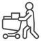 Buyer with full cart line icon. Person with a full grocery cart vector illustration isolated on white. Shopping outline