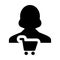 Buyer icon vector with female customer person profile avatar symbol for shopping in Glyph Pictogram