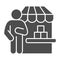 Buyer in store solid icon, market concept, shopper with shopping boxes sign on white background, Customer in shop icon
