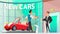 Buying Car in Auto Dealer Center Cartoon Vector